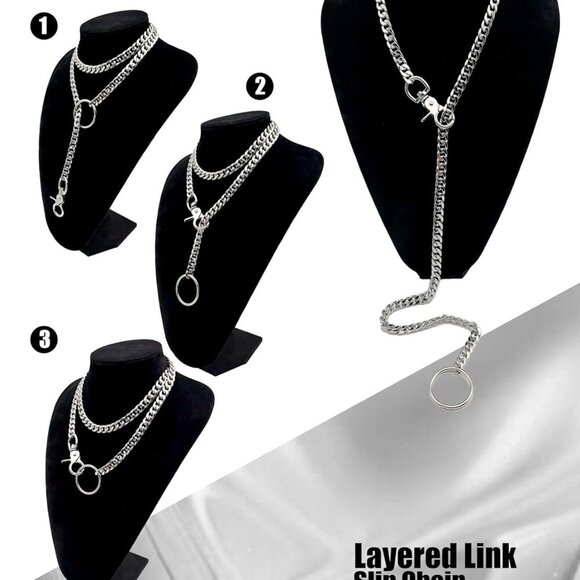 Women's Zinc Chunky Cuban Chain Necklace 34'' Adjustable Y-Shaped Jewelry - Picture 6 of 6